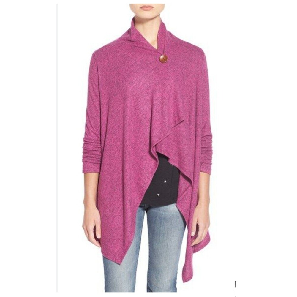 Bobeau One Button Fleece Wrap Cardigan Asymmetrical Hem Sz Small Soft Nordstrom